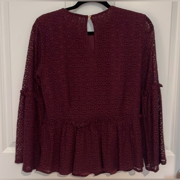 Michael Kors Bell Sleeve Lace burgundy blouse - Picture 3 of 4